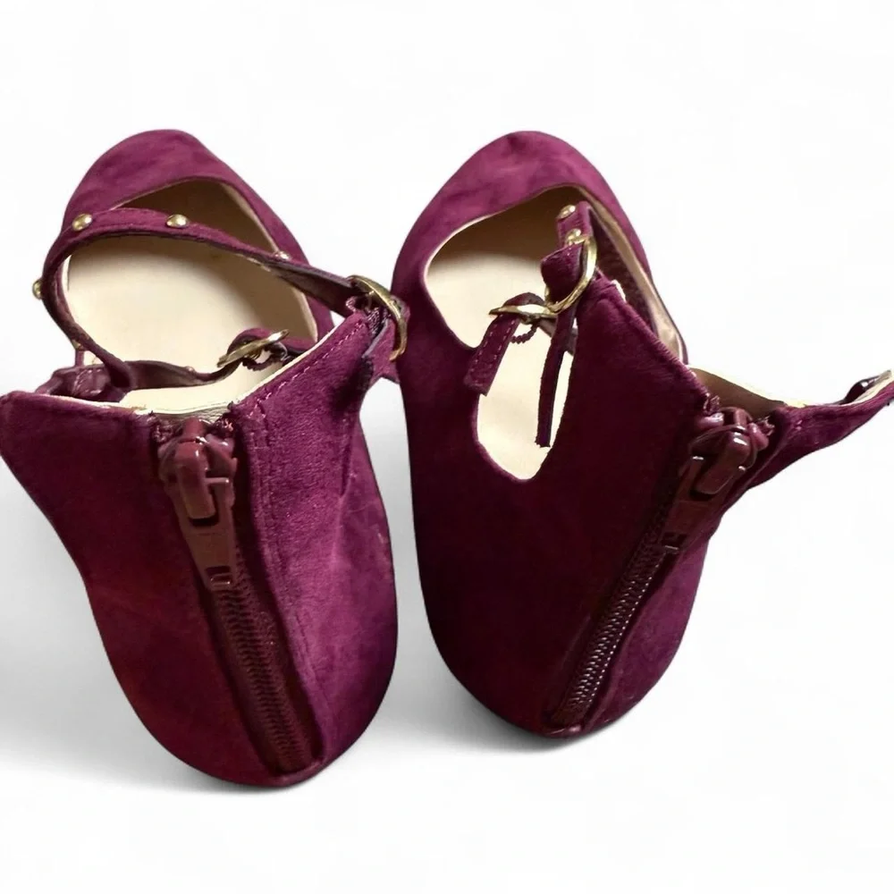 The Children’s Place Burgundy Suede Ankle Strap Ballet Flats Girls Size 5